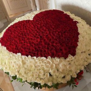 1001 роза в корзине с красным сердцем 